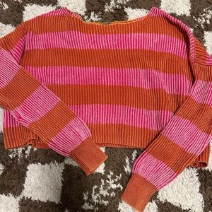 Free People Pink and Orange Striped Sweater